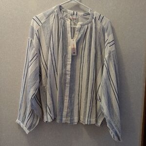 Sundry Striped Button-Up Blouse